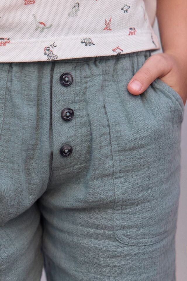 Düğmeli Coton Şort Kaki - 8Y
