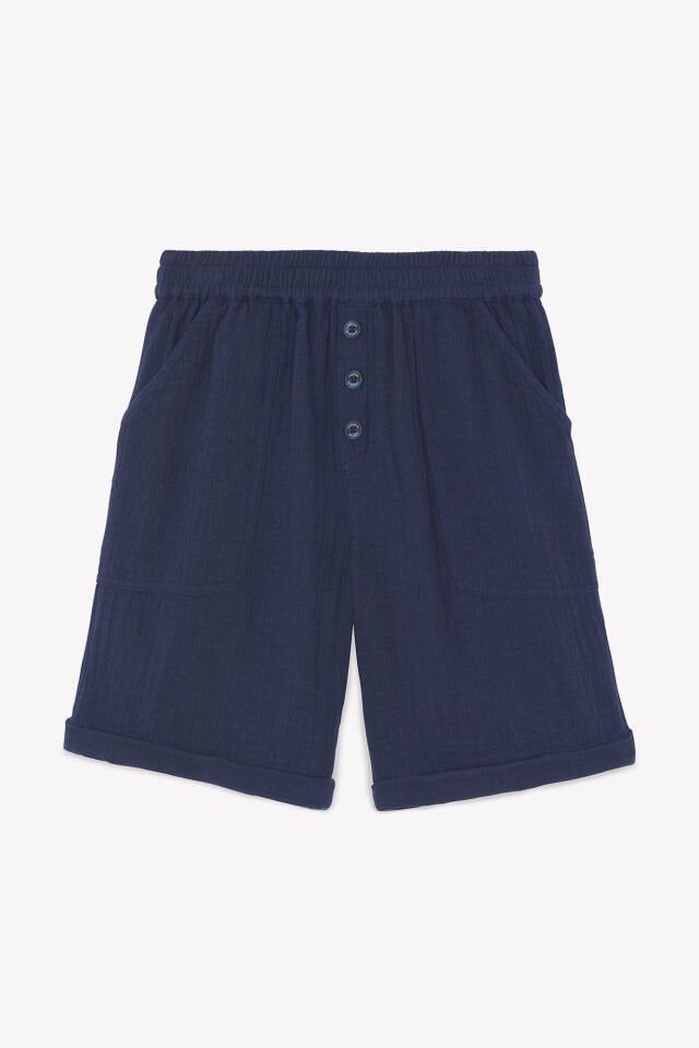 Düğmeli Coton Şort Marine - 8Y