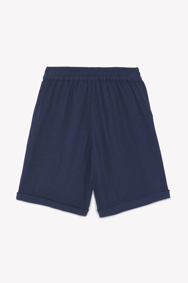 Düğmeli Coton Şort Marine - 8Y