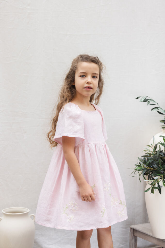 Nakışlı Keten Elbise Azalée - 4Y