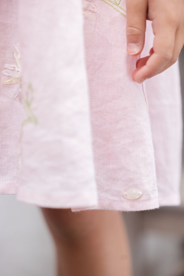Nakışlı Keten Elbise Azalée - Pembe - 5Y