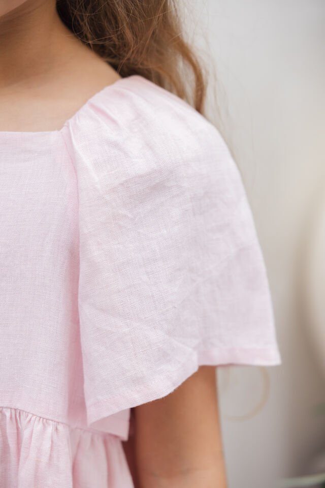 Nakışlı Keten Elbise Azalée - Pembe - 6Y