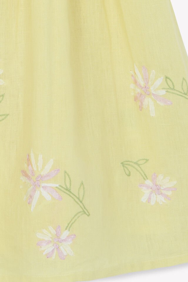 Nakışlı Keten Elbise Citrus - Soft sarı - 5Y