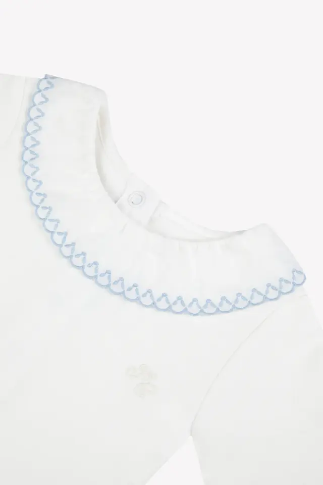 Yakası Nakışlı Body Mavi - 2Y