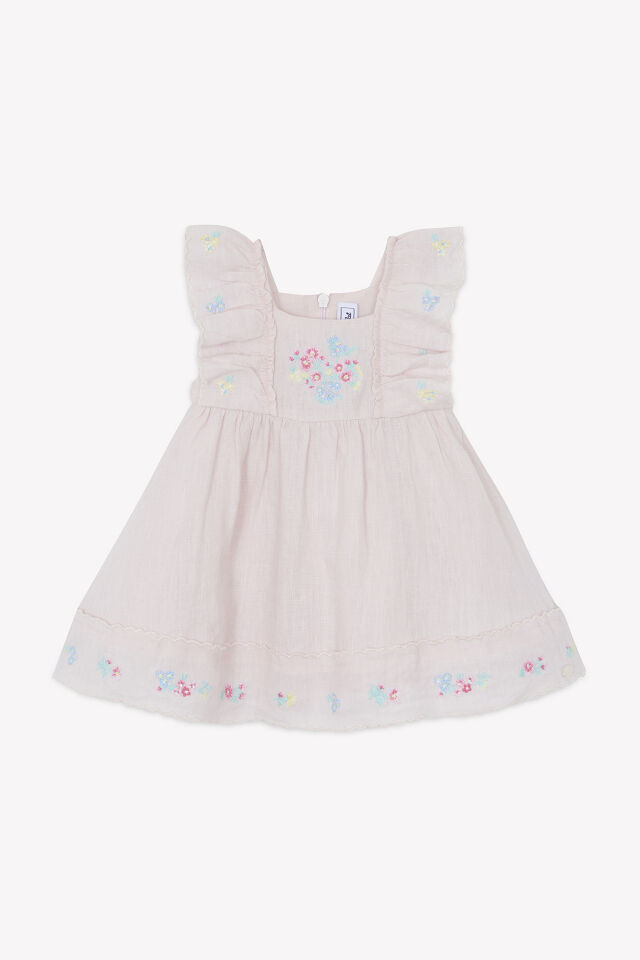 Nakışlı Keten Elbise Rose pâle - 1Y