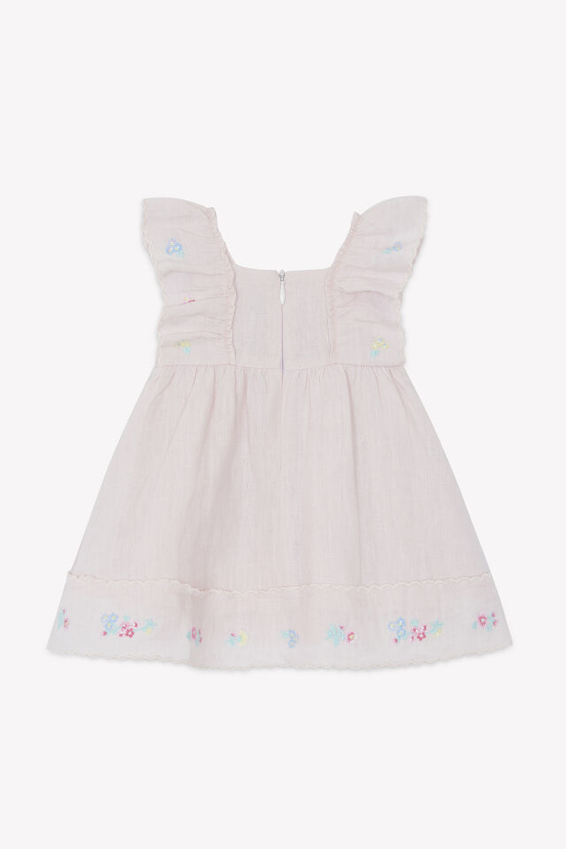 Nakışlı Keten Elbise Rose pâle - 1Y
