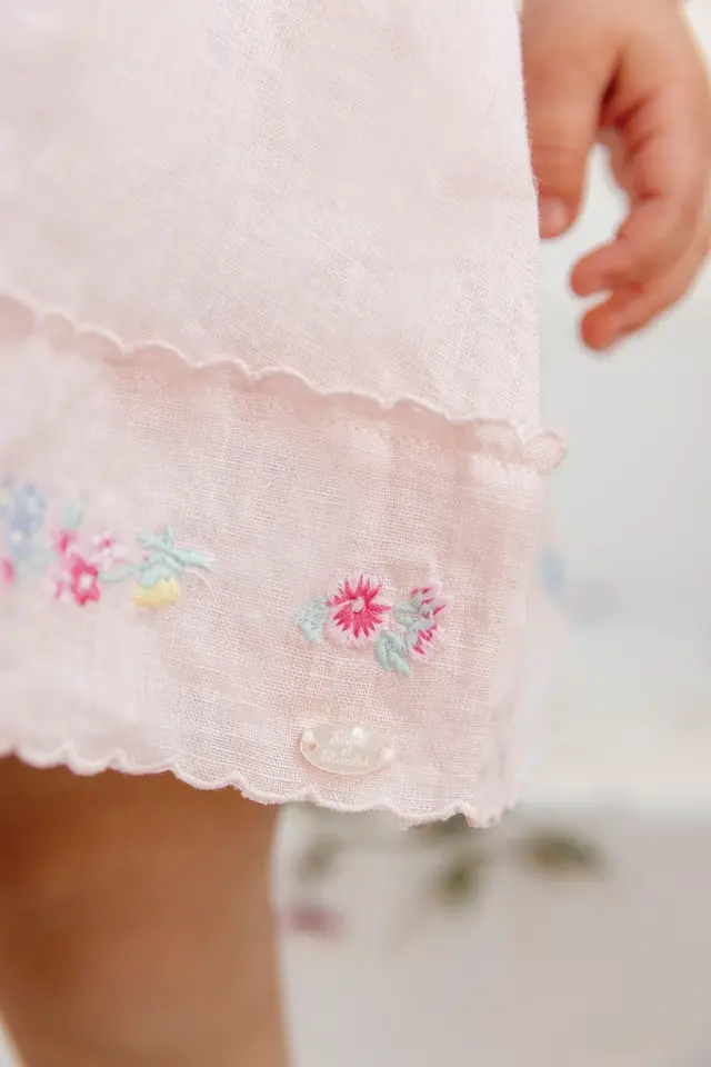 Nakışlı Keten Elbise Rose pâle - 6M