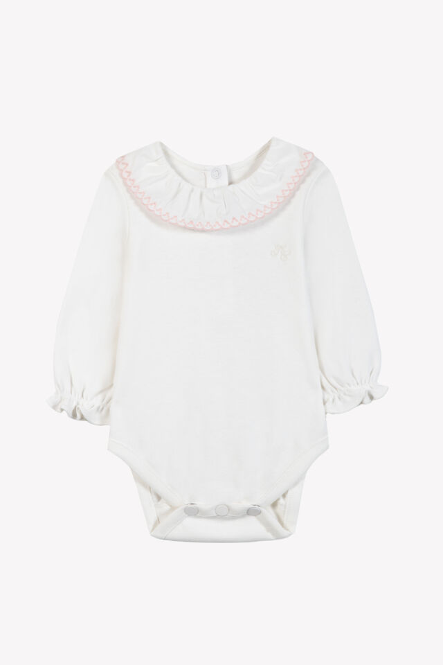 Yakası Nakışlı Body Pembe - 3M