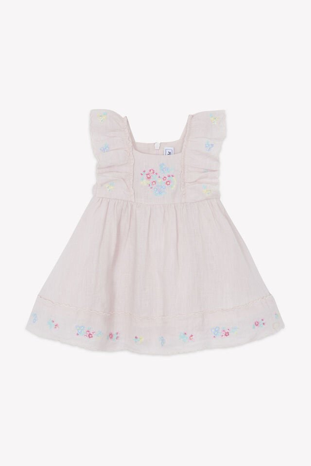 Nakışlı Keten Elbise Rose pâle - Soft pembe - 9M