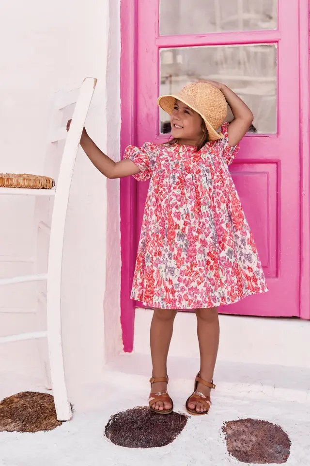 Çiçek Desenli Coton Elbise Bougainvillier - 3Y