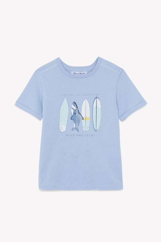 Surf Baskılı Kısa Kollu T-Shirt Bleu électrique - 10Y