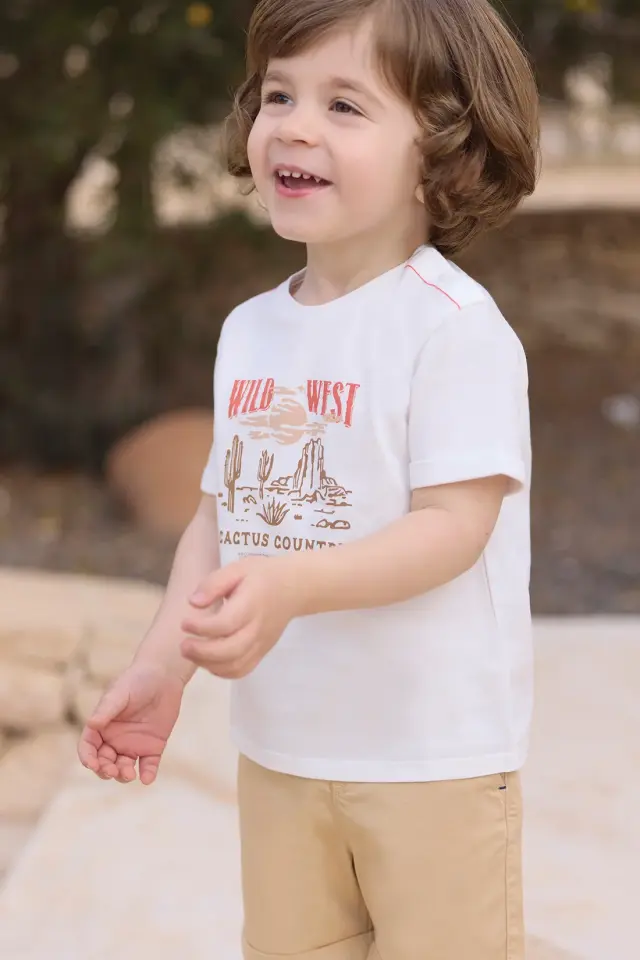 Wild West Kısa Kollu T-Shirt Nacre - 8Y
