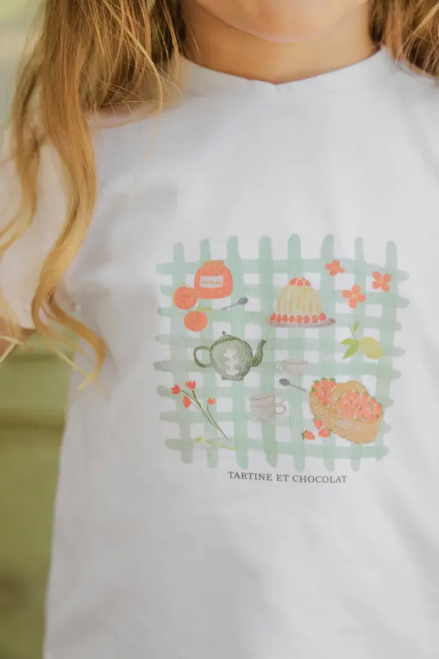 Piknik Temalı T-Shirt Blanc - 2Y