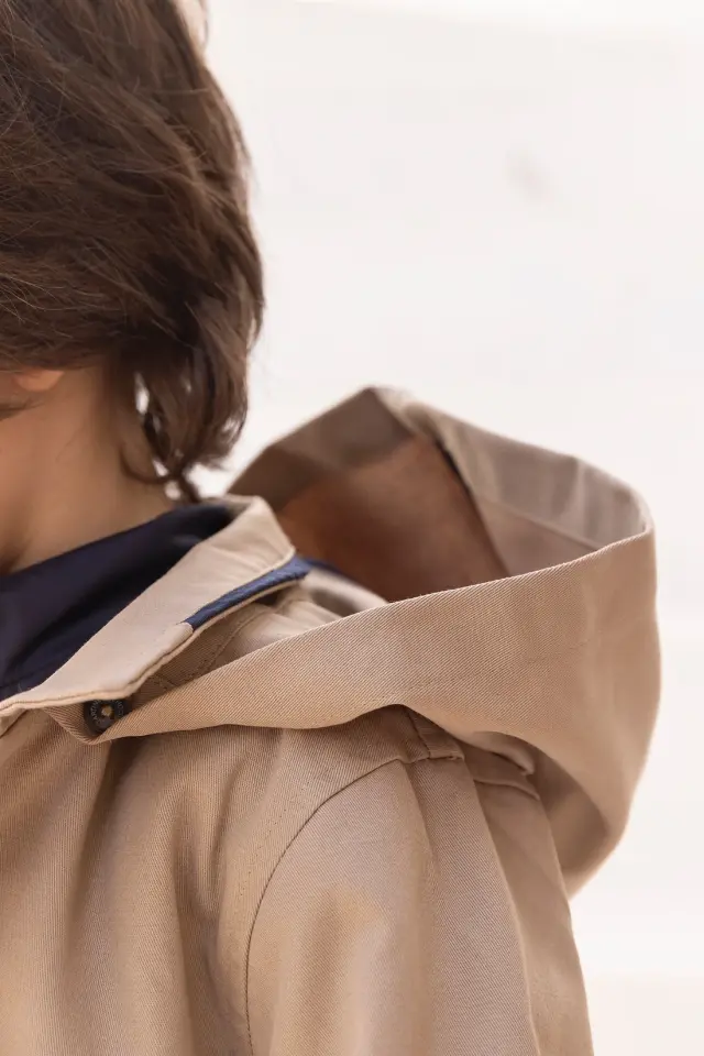 Kapüşonlu Coton Trenchcoat Sable - 2Y