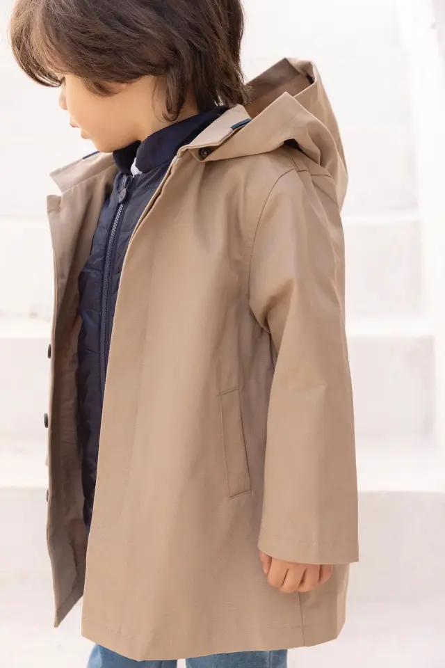 Kapüşonlu Coton Trenchcoat Sable - 4Y