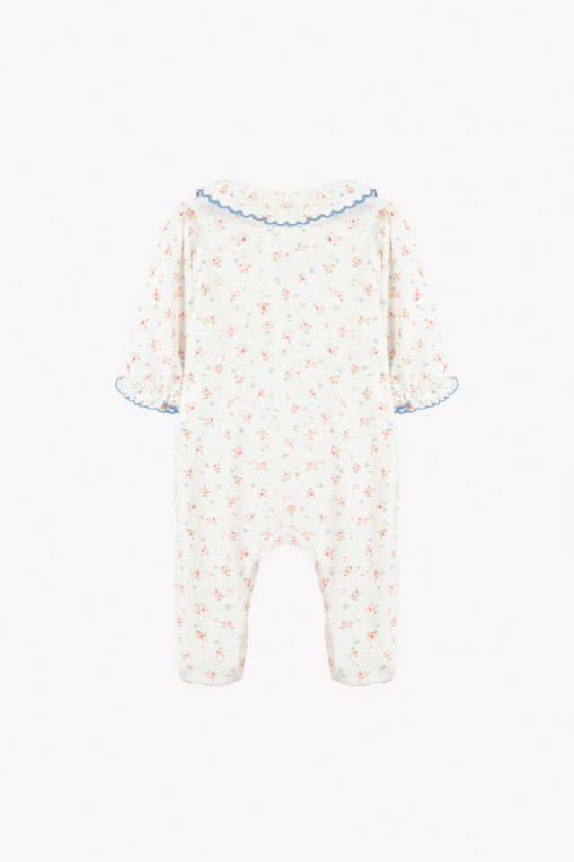 Çiçek Desenli Coton Tulum Nacre - Ekru - 3M