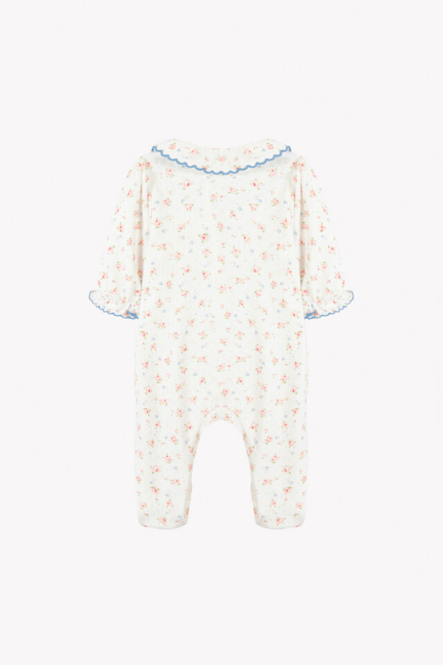 Çiçek Desenli Coton Tulum Nacre - 6M