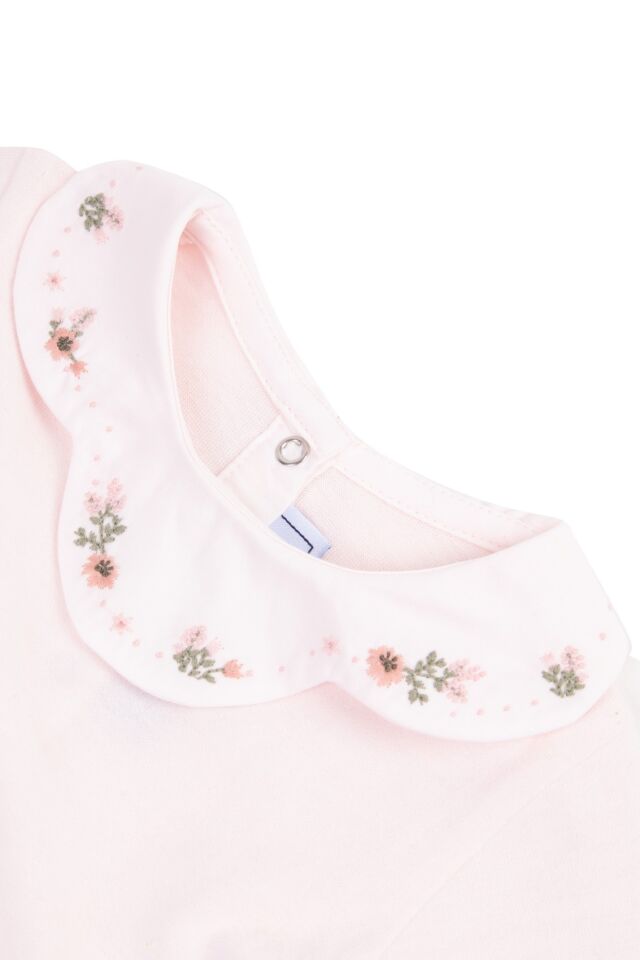 Çiçek Nakışlı Body Soft Pembe - 6M