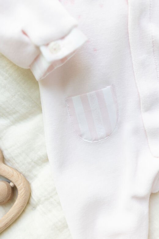 Garda Yakalı Kadife Tulum Rose pâle - 6M