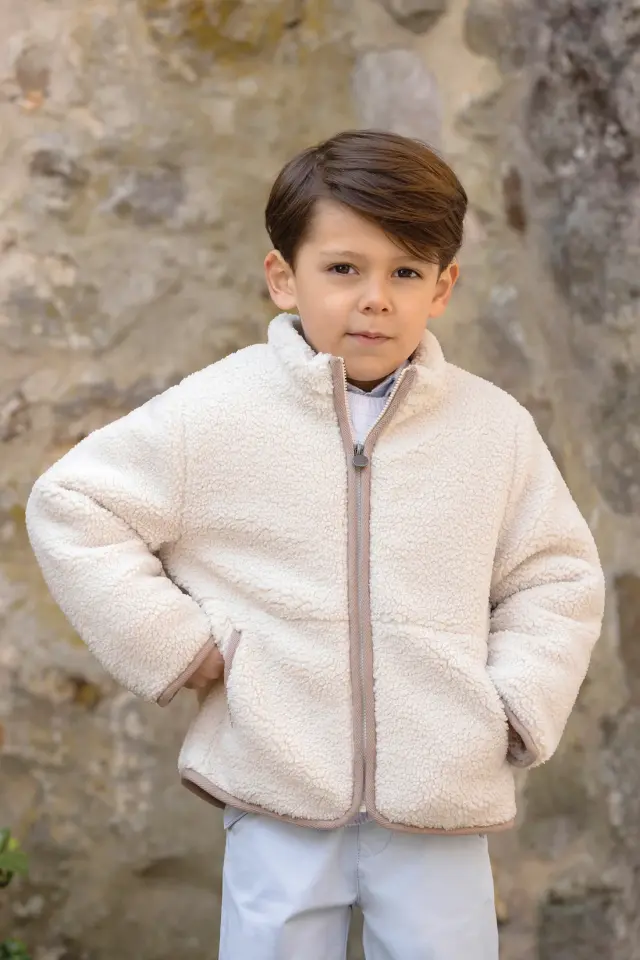 Muflonlu Sweat Ceket BEJ - 6Y