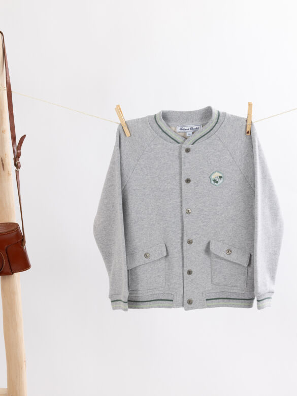 Sweat-Ceket Gris clair rayé - 8Y