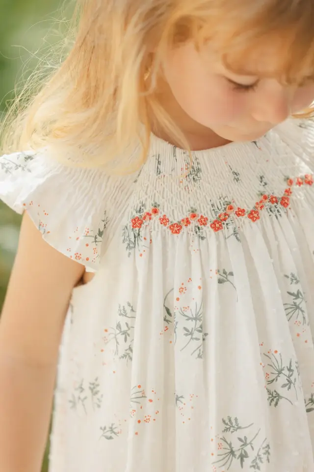 Desenli Elbise Blanc - 4Y
