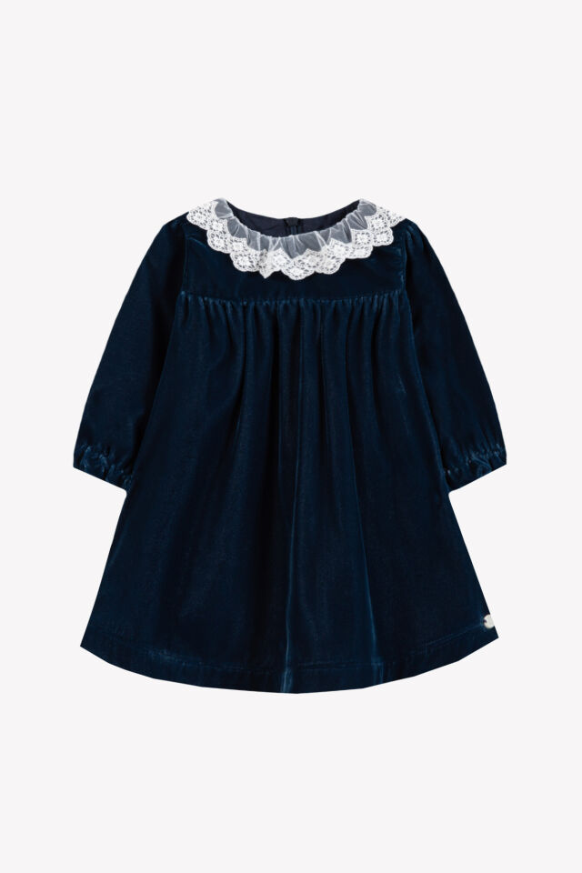 Dantel Yakalı Şık Elbise Lacivert - 1Y