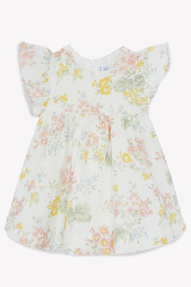 çiçekli coton-keten Elbise Nacre - 9M