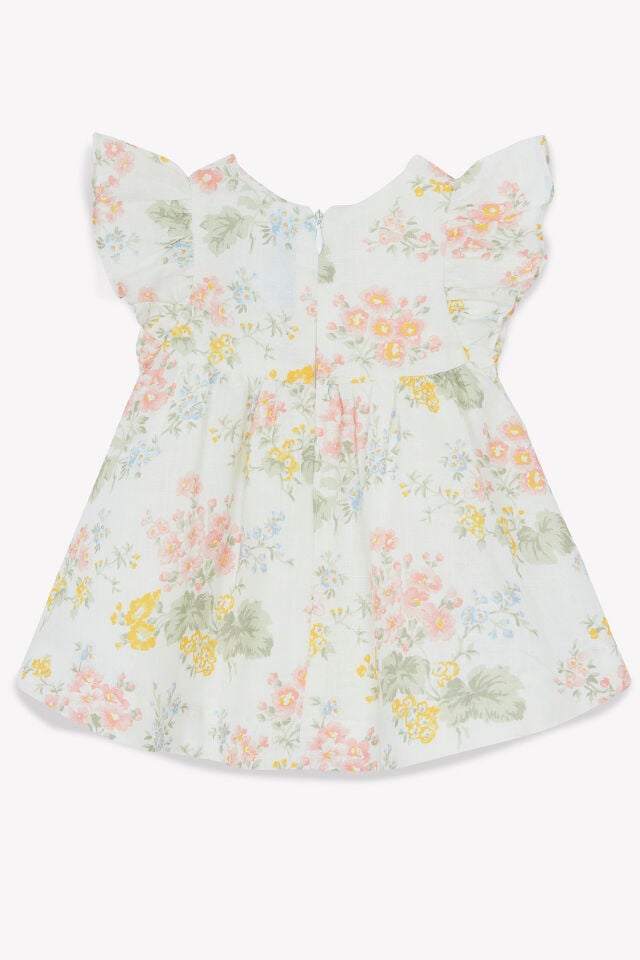 çiçekli coton-keten Elbise Nacre - Ekru - 9M