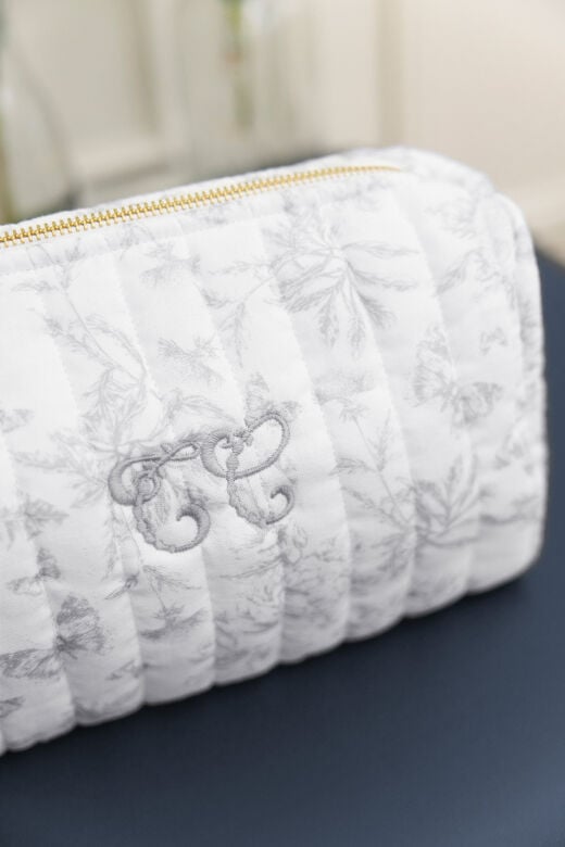TUVALET ÇANTASI Toile de Jouy Gris clair rayé - TU