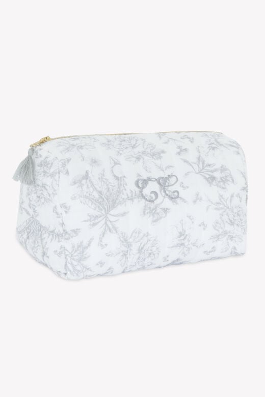 TUVALET ÇANTASI Toile de Jouy Gris clair rayé - TU