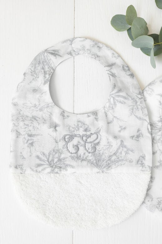 Mama önlüğü T2 Toile de Jouy Marine Gris clair rayé - T2