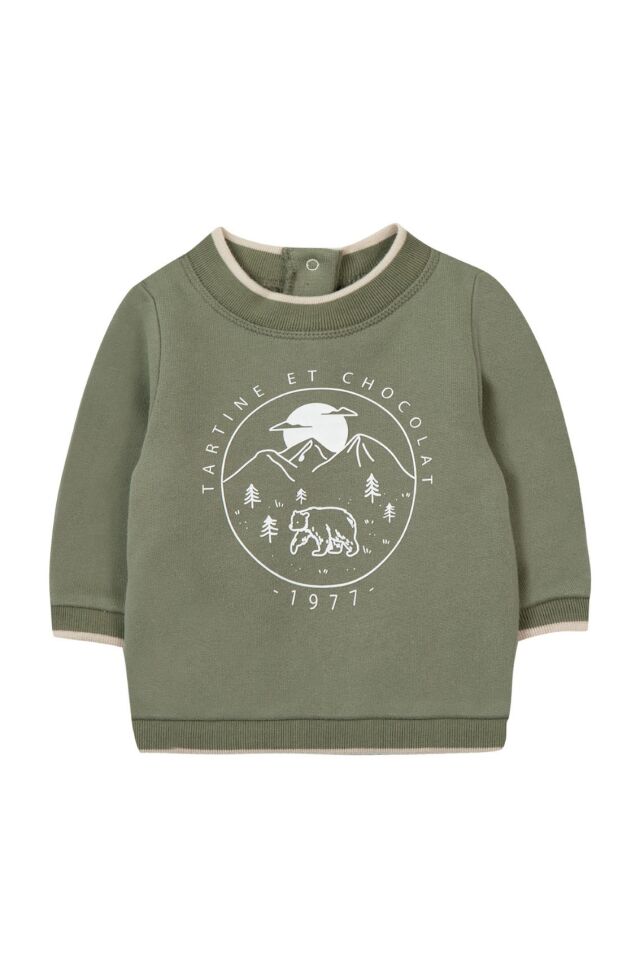 Dağ Temalı Sweatshırt Haki Yeşil - 4Y