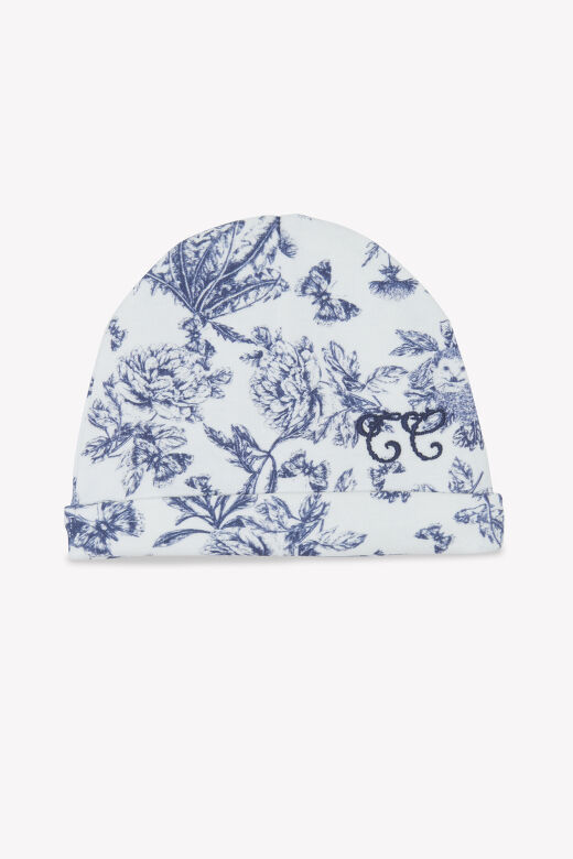 Çiçek desenli Bone Toile de Jouy Lacivert - T0