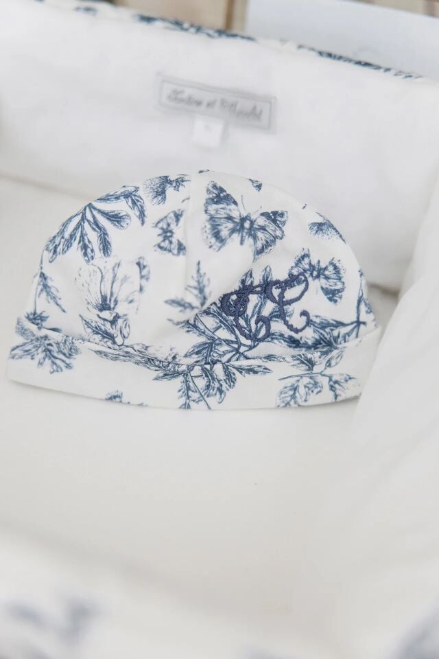 Çiçek Desenli Bone Toile de Jouy Lacivert - T0