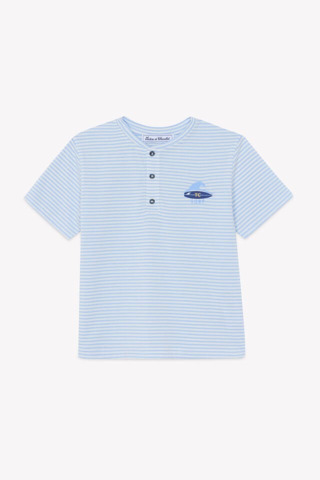 Kısa Kollu Çizgili T.Shirt Mavi - Nuage - Nuage chiné - 5Y