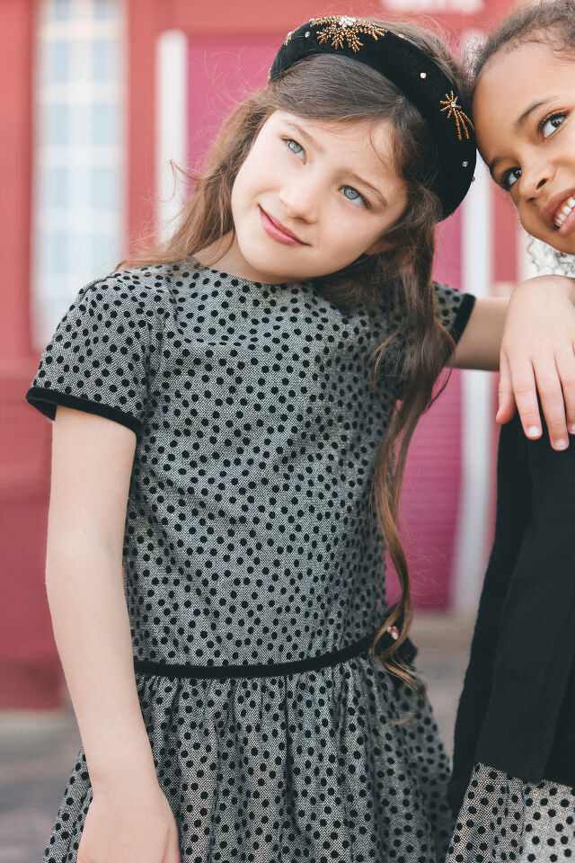 mini puanlı şık Elbise Siyah - 6Y