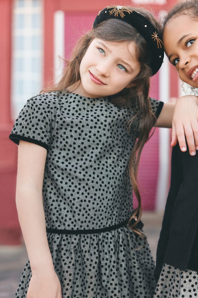 Mini Puanlı Şık Elbise Siyah - 6Y