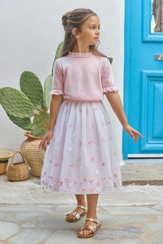 Kısa Kollu Şık Kazak Azalée - Pembe - 6Y