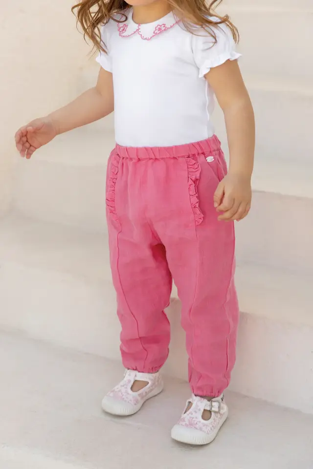 Düz Renk Keten Pantolon Rose Pâle - 2Y
