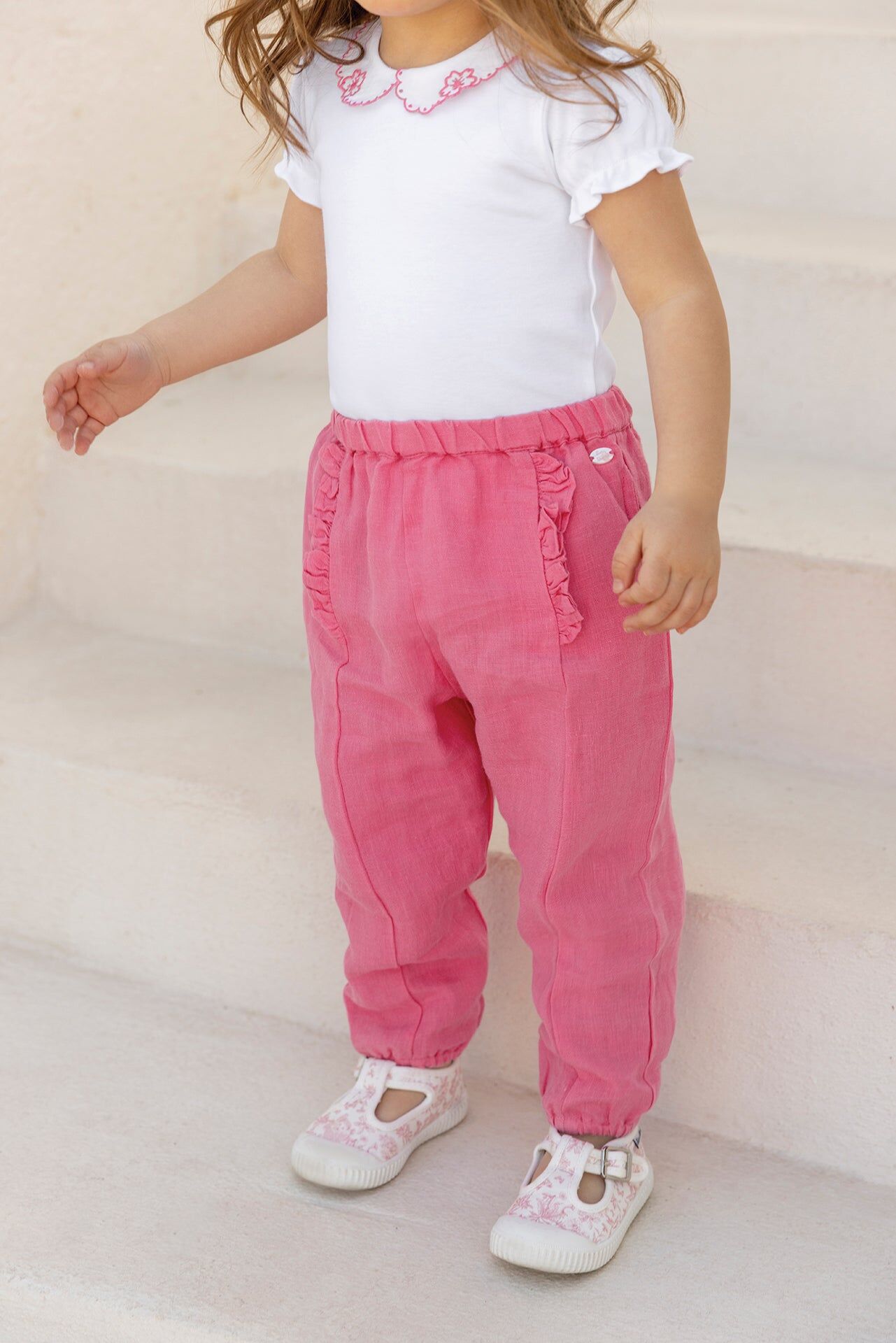 Düz Renk Keten Pantalon Bougainvillier - 2Y