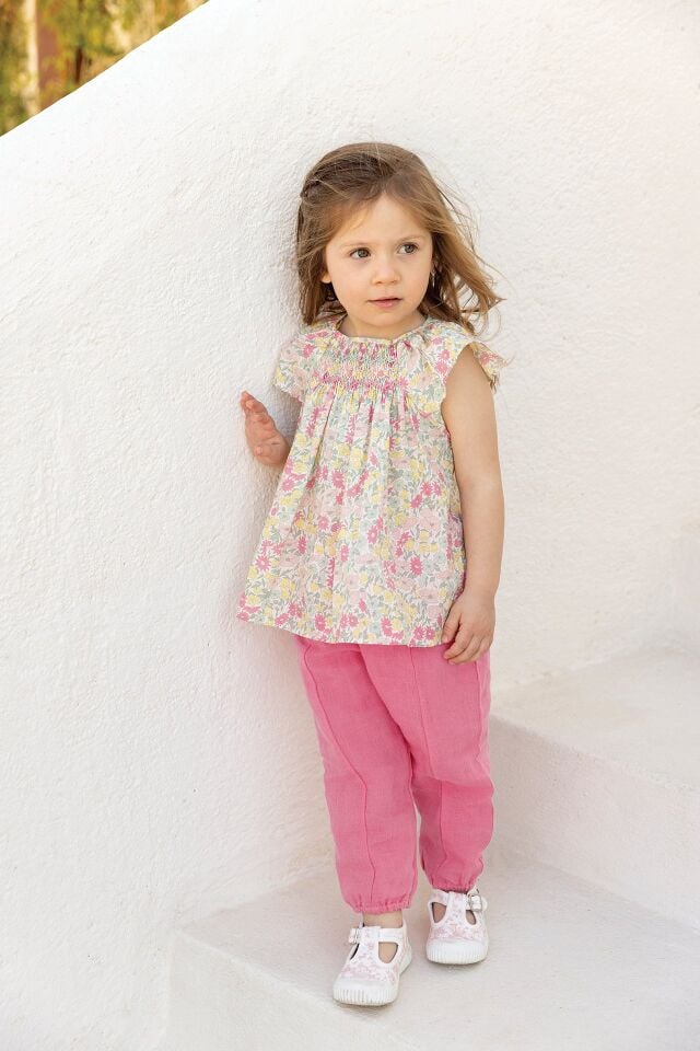 Düz Renk Keten Pantalon Bougainvillier - Begonvil - 4Y