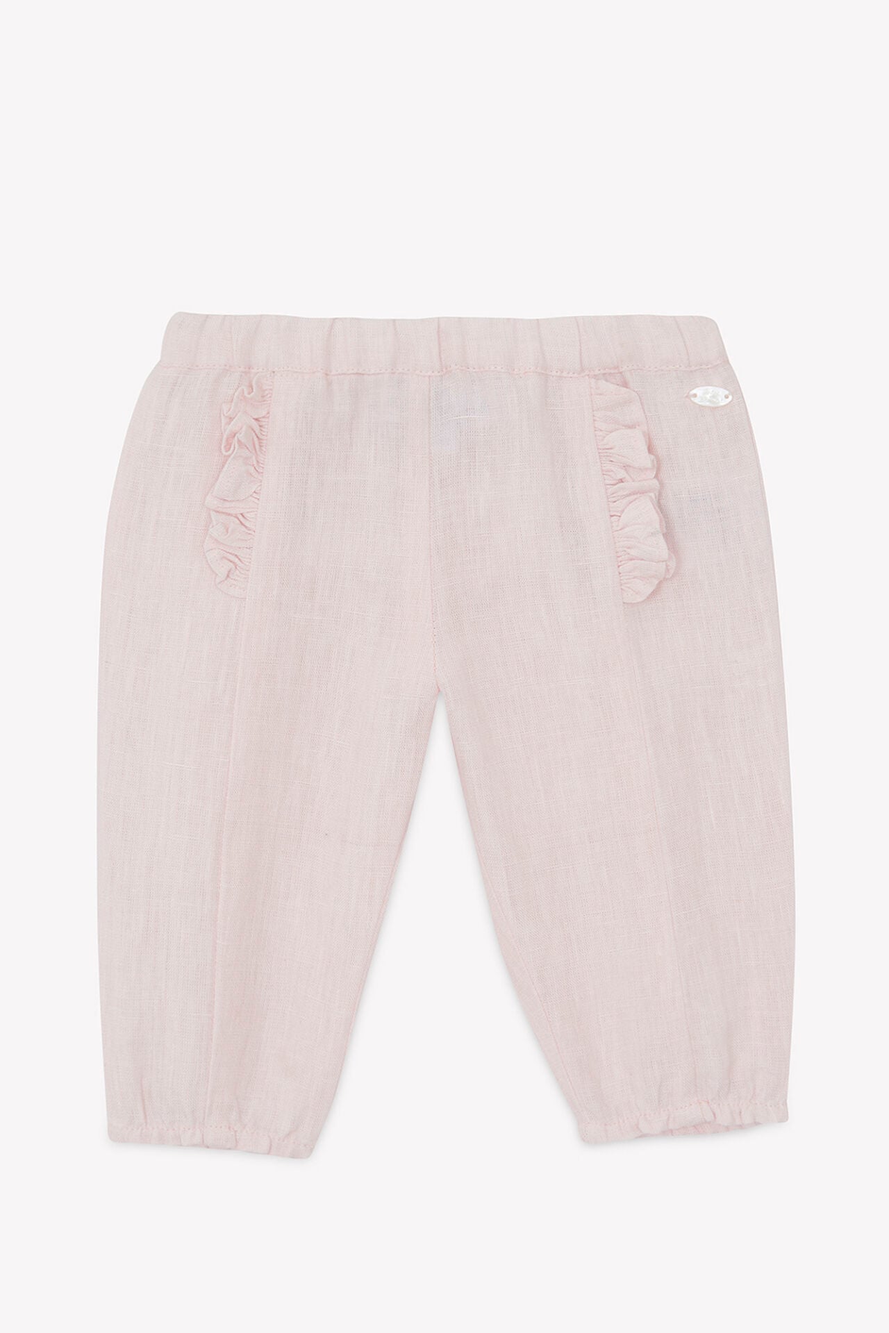 Düz Renk Keten Pantalon Rose pâle - 2Y