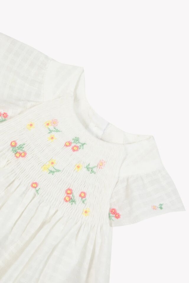 Nakışlı Coton Elbise Blanc - 18M