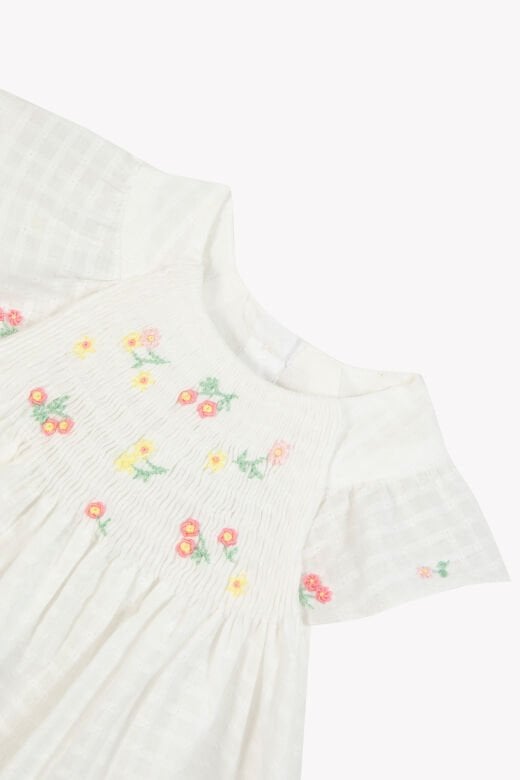 nakışlı coton Elbise Blanc - Beyaz - 18M