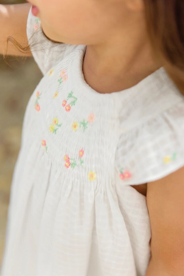 Nakışlı Coton Elbise Blanc - 18M