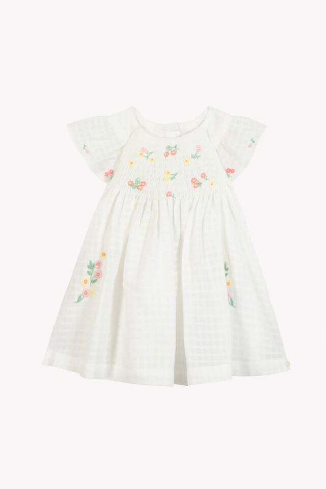 Nakışlı Coton Elbise Blanc - 1Y