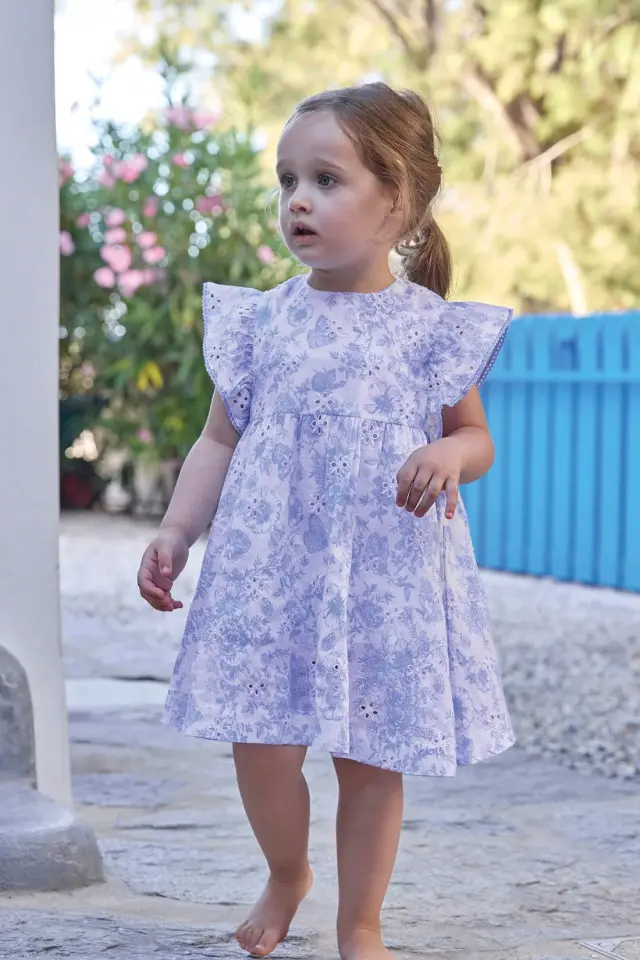 Çiçek Desenli Elbise & Bloomer Mavi - 18M