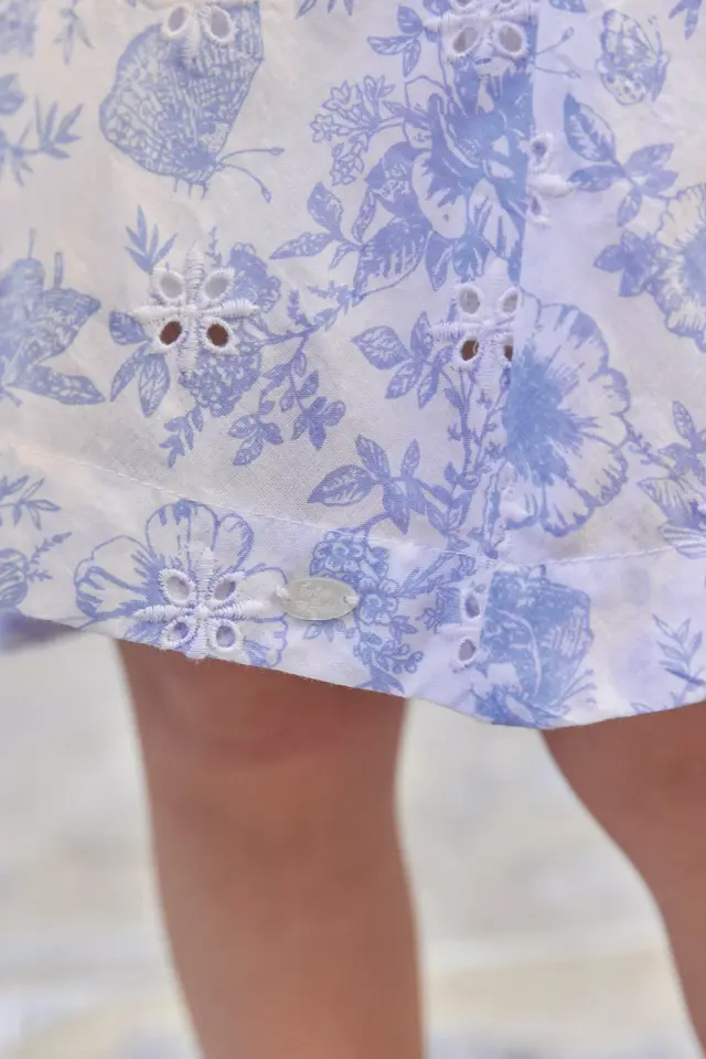 Çiçek Desenli Elbise & Bloomer Mavi - 18M