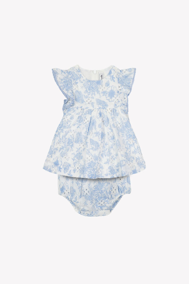 Çiçek Desenli Elbise & Bloomer Mavi - Azur - 18M